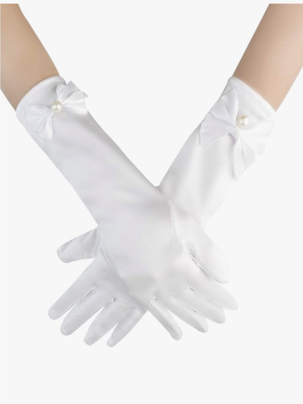 NWT Girls Princess Long Gloves with Pearl Bow Accent